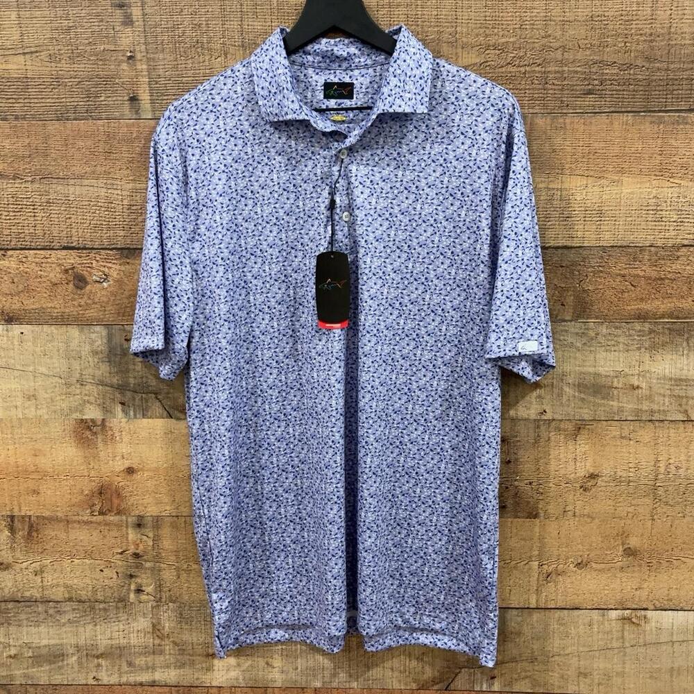 Greg Norman Polo Shirt Mens Size Large Blue Geometric PlayDry Golf Performance